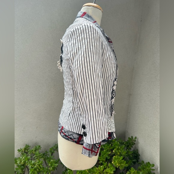 Save the Queen avante garde cotton jacket black white red Sz M made in Italy - Picture 3 of 13